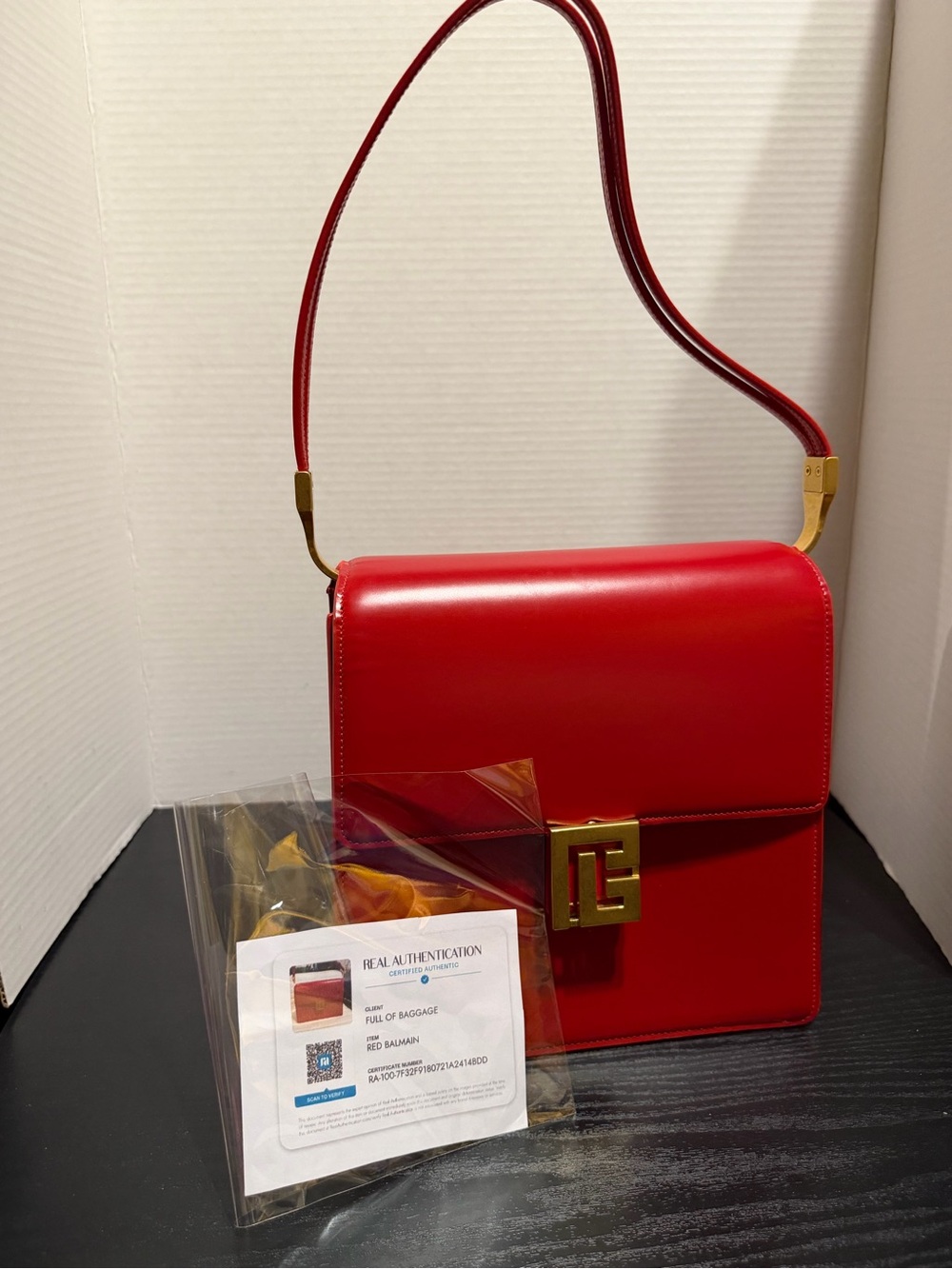 Balmain Red Leather Shoulder Bag with Gold Hardware